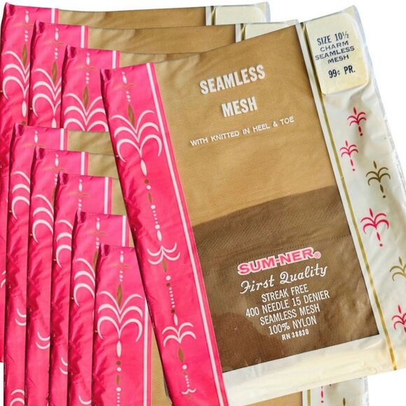 Vintage NOS 9pr Lot 50s Sumner Seamless Mesh Garter Stockings 10.5 RHT 15 Denier - Picture 1 of 4